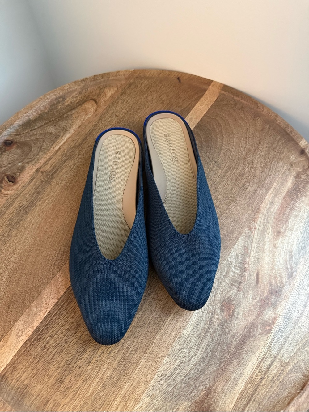 Rothy's The Mule Pointed Toe Navy Blue Knit Slip-On Tortoise Sole Size 9